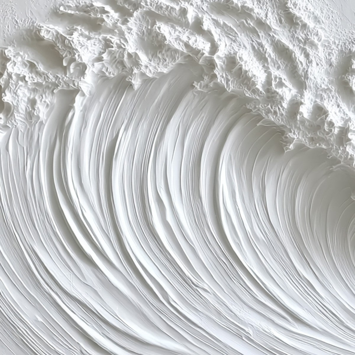 White Crest hand-painted white and soft beige textured ocean wave painting shown with wood frame