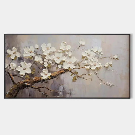 White Blossoms – Impressionist Floral Textured Painting, view 1