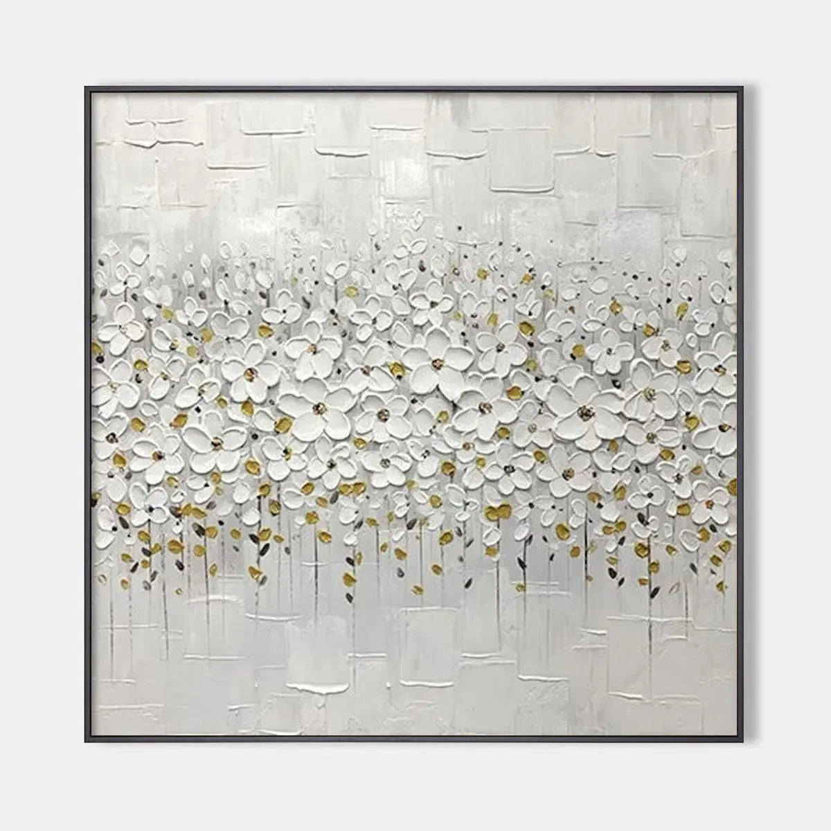 White Blossom Field – Floral Textured Painting, view 1