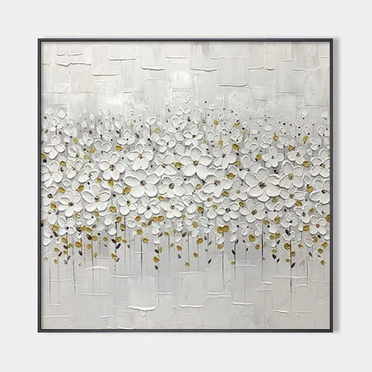 White Blossom Field – Floral Textured Painting, view 1