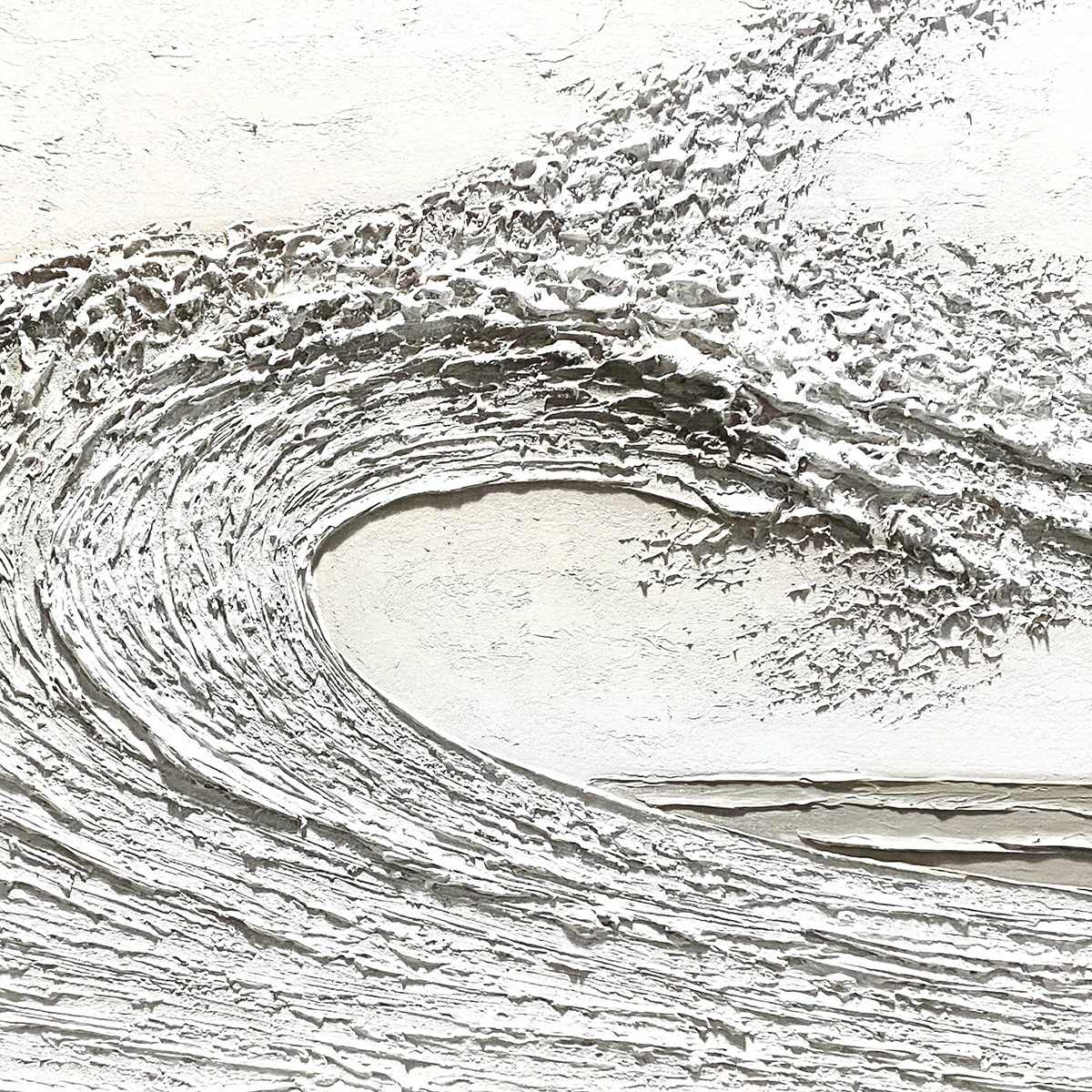 White Crest hand-painted white and soft beige textured ocean wave painting rolled canvas option