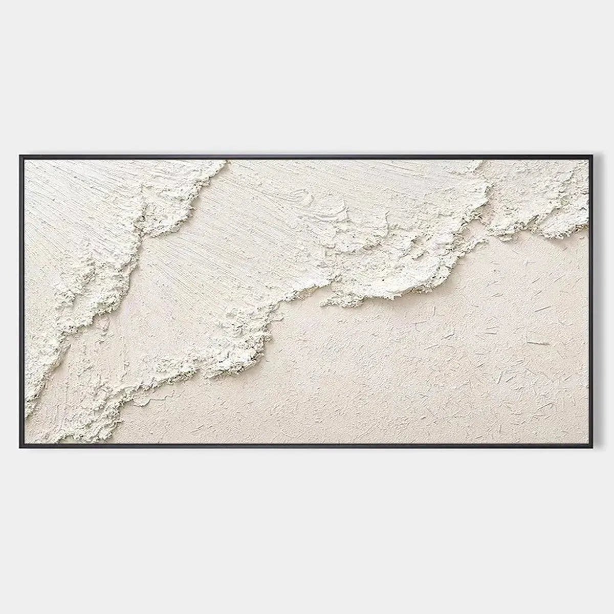 White Crest hand-painted white and soft beige textured ocean wave painting rolled canvas option