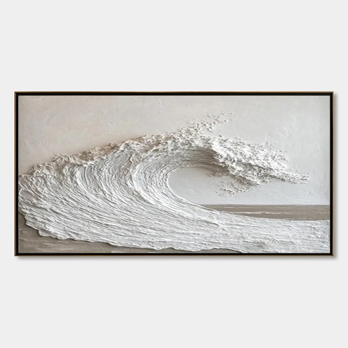 White Crest hand-painted white and soft beige textured ocean wave painting rolled canvas option