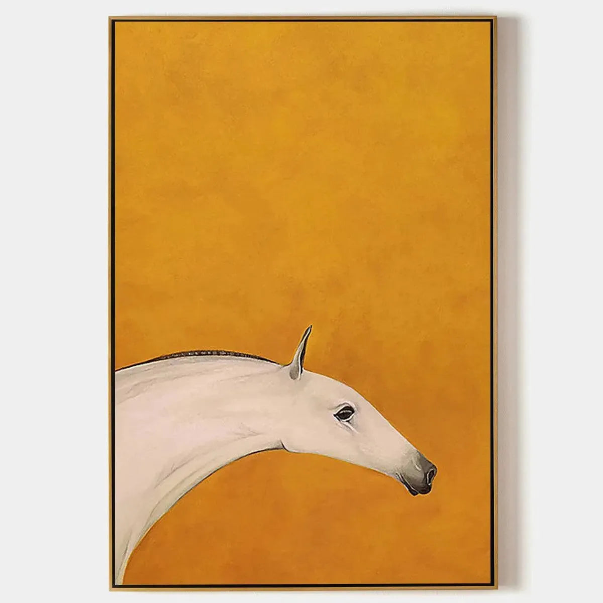 White Horse On Yellow – Minimalist Horse Oil Painting, view 1