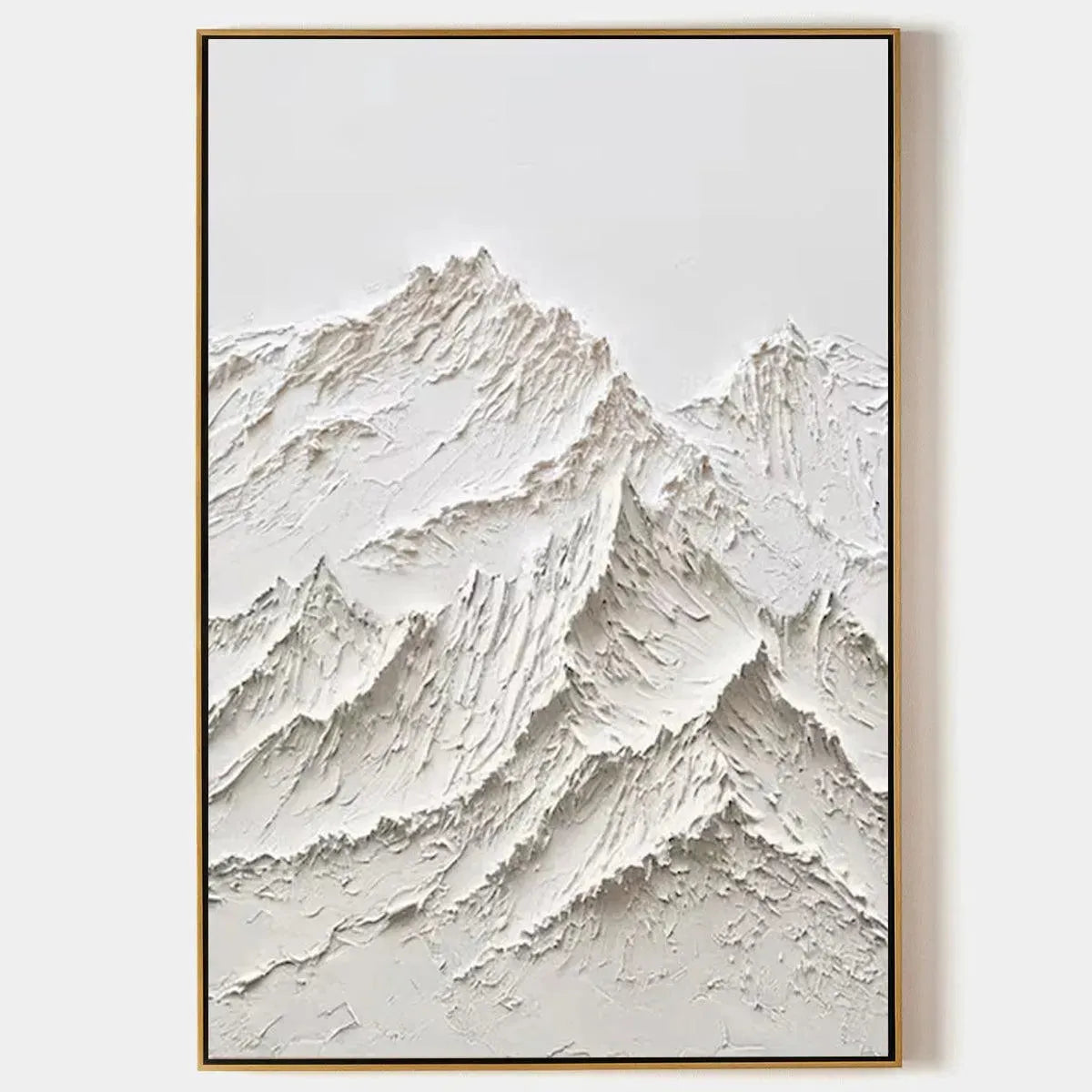 White Mountain hand-painted white and soft beige textured mountain landscape painting rolled canvas option
