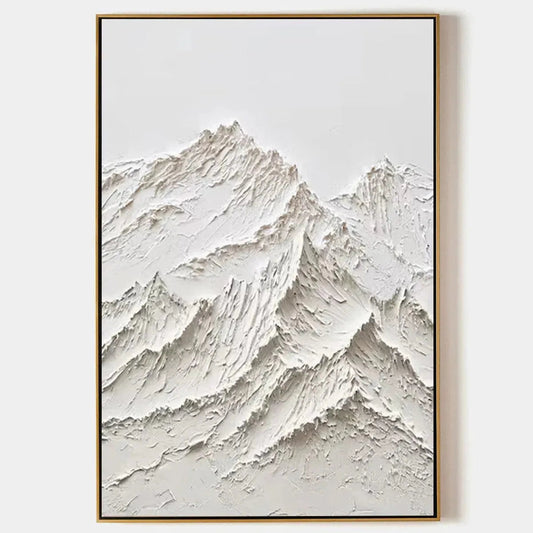 White Mountain hand-painted white and soft beige textured mountain landscape painting rolled canvas option