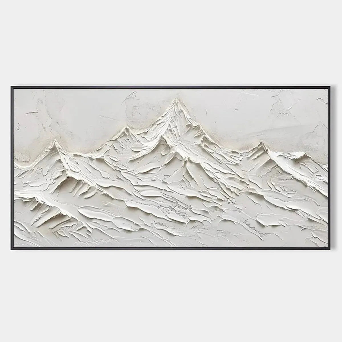 White Mountains hand-painted white and soft beige textured abstract mountain painting rolled canvas option