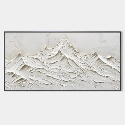 White Mountains hand-painted white and soft beige textured abstract mountain painting rolled canvas option