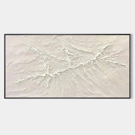 White Sands hand-painted white and soft beige textured coastal abstract painting rolled canvas option