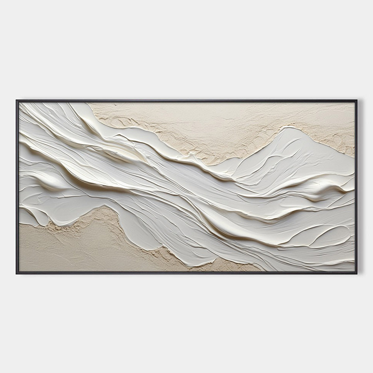 White Sands hand-painted white and beige textured coastal abstract painting rolled canvas option