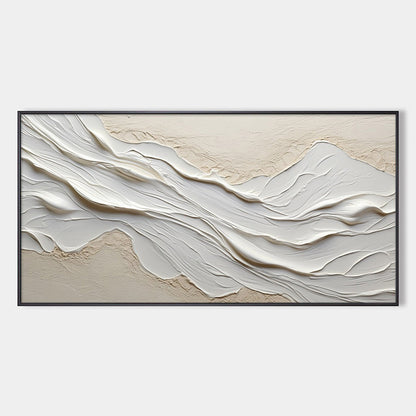 White Sands hand-painted white and beige textured coastal abstract painting rolled canvas option