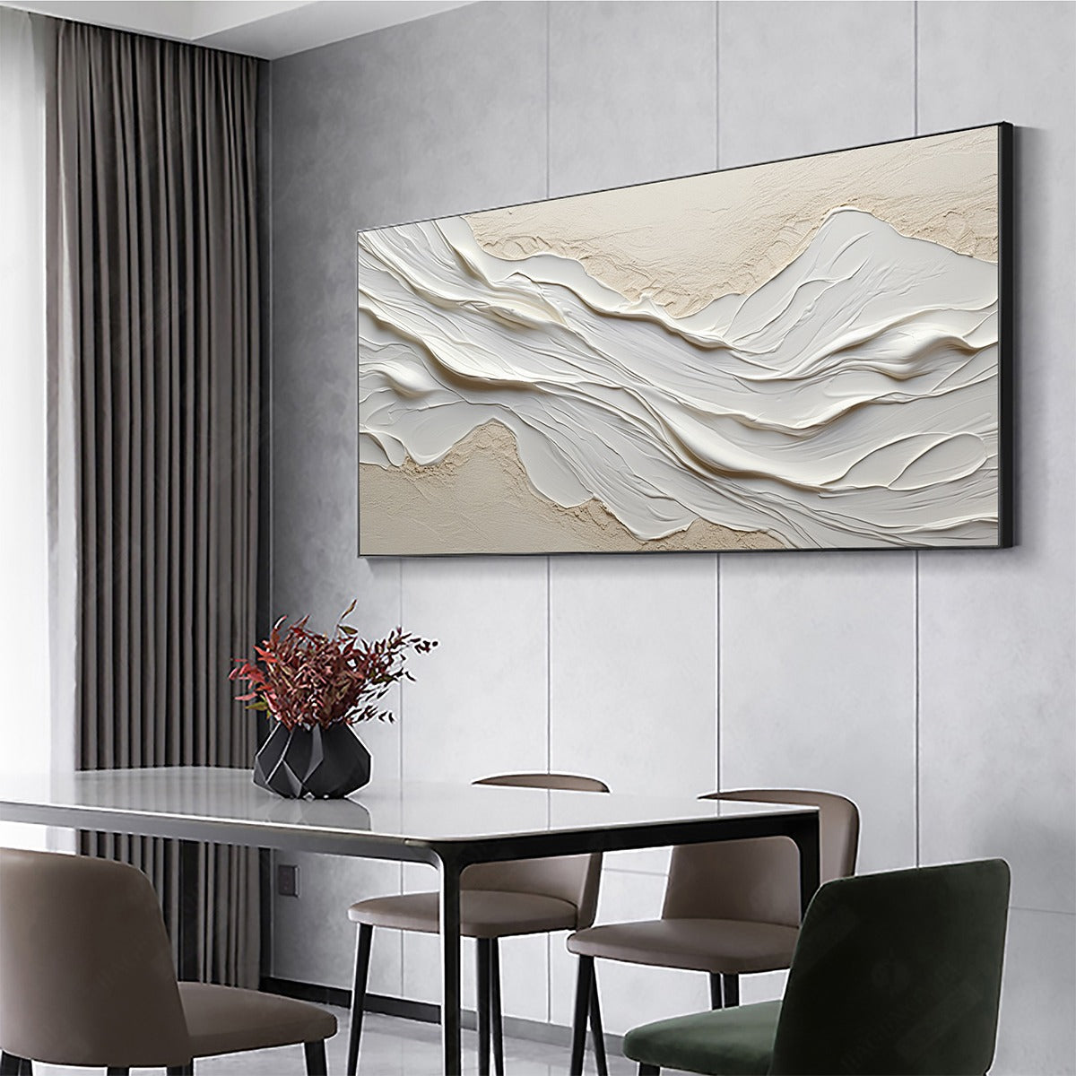 White Sands hand-painted white and beige textured coastal abstract painting rolled canvas option