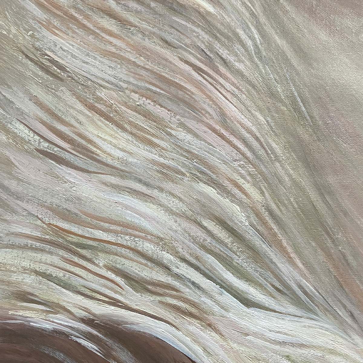 White Sand Dunes hand-painted white and sand textured desert mountain landscape painting shown with white frame