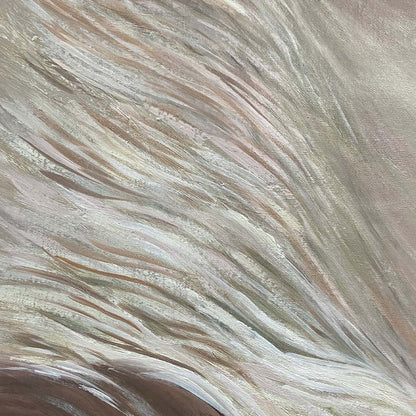 White Sand Dunes hand-painted white and sand textured desert mountain landscape painting shown with white frame