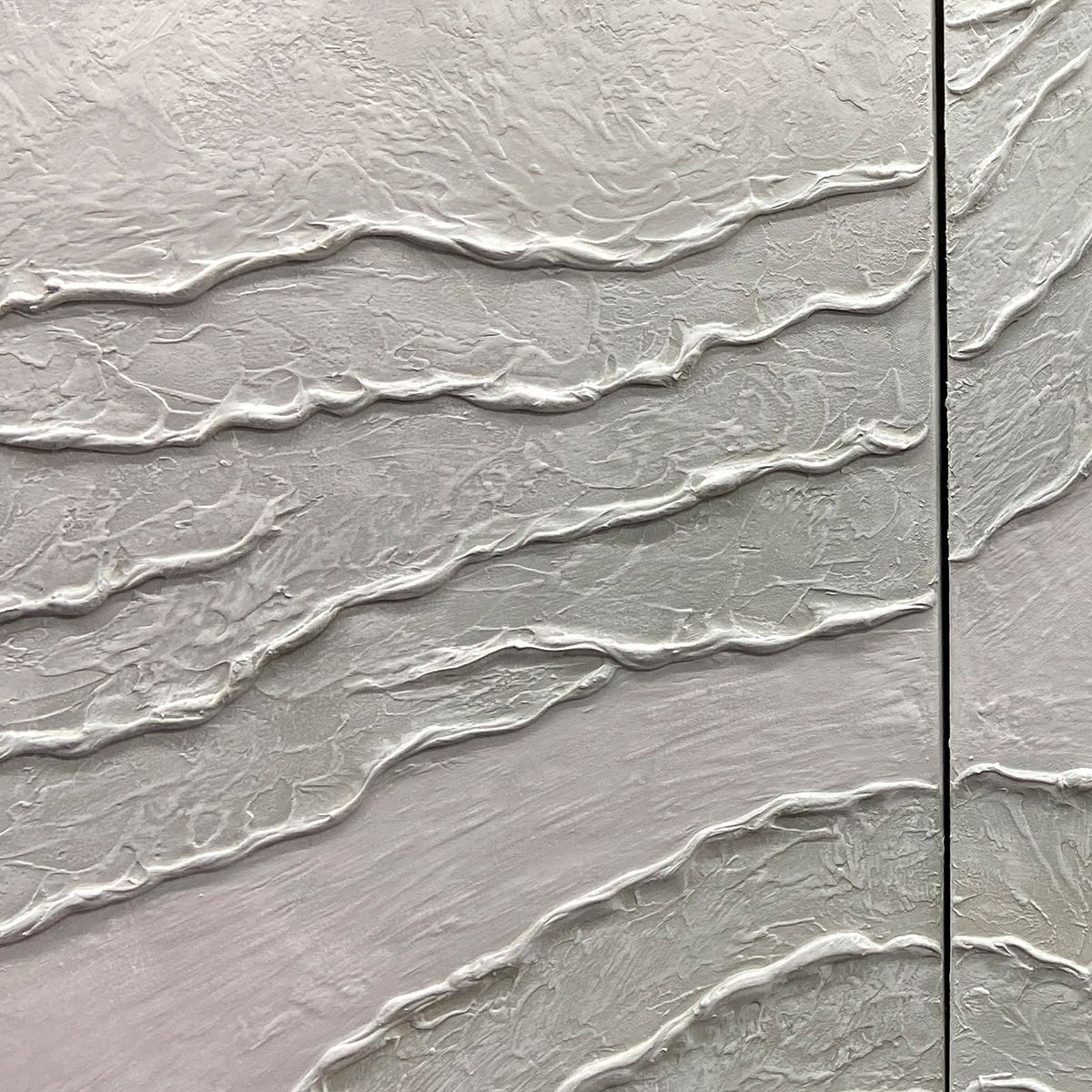 White Wabi-Sabi Abstract Textured Oil Painting – White Textured Lines Diptych