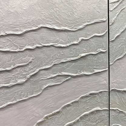 White Wabi-Sabi Abstract Textured Oil Painting – White Textured Lines Diptych