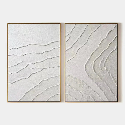 White Textured Lines Diptych – Wabi-Sabi Abstract Oil Painting, view 1