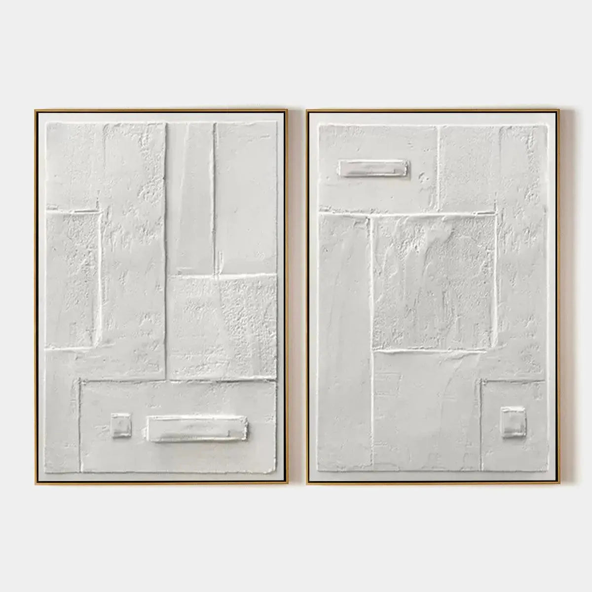White Textured Vertical Diptych – Wabi-Sabi Abstract Oil Painting, view 1