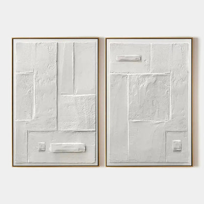 White Textured Vertical Diptych – Wabi-Sabi Abstract Oil Painting, view 1