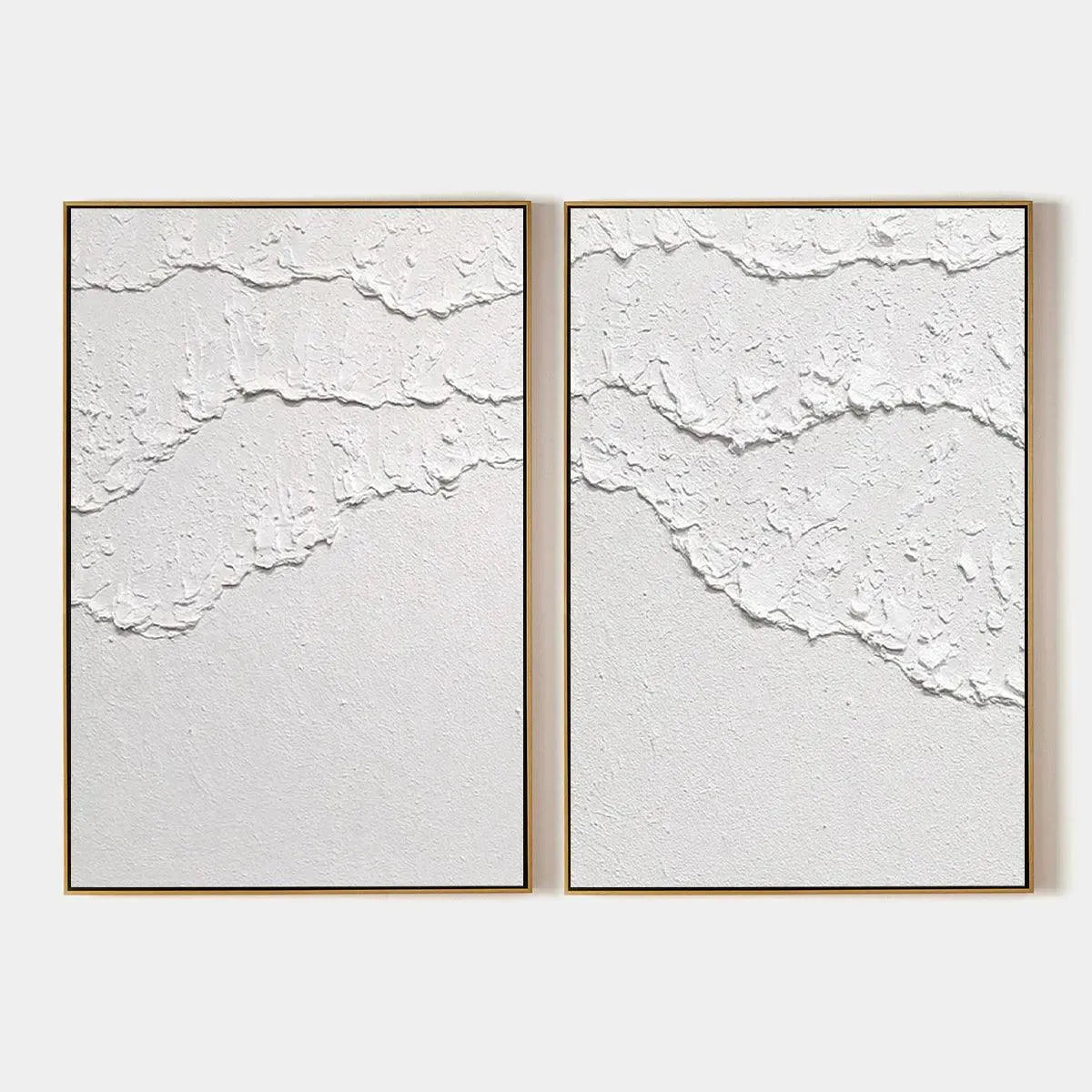 White Textured Waves Diptych – Wabi-Sabi Seascape Impasto Oil Painting, view 1