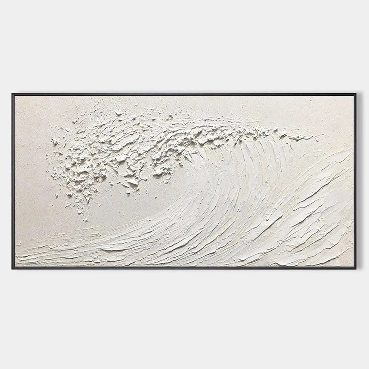 White Wave hand-painted white and soft beige textured ocean wave painting rolled canvas option