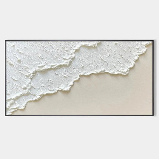 White Wave hand-painted white and beige textured ocean wave painting rolled canvas option