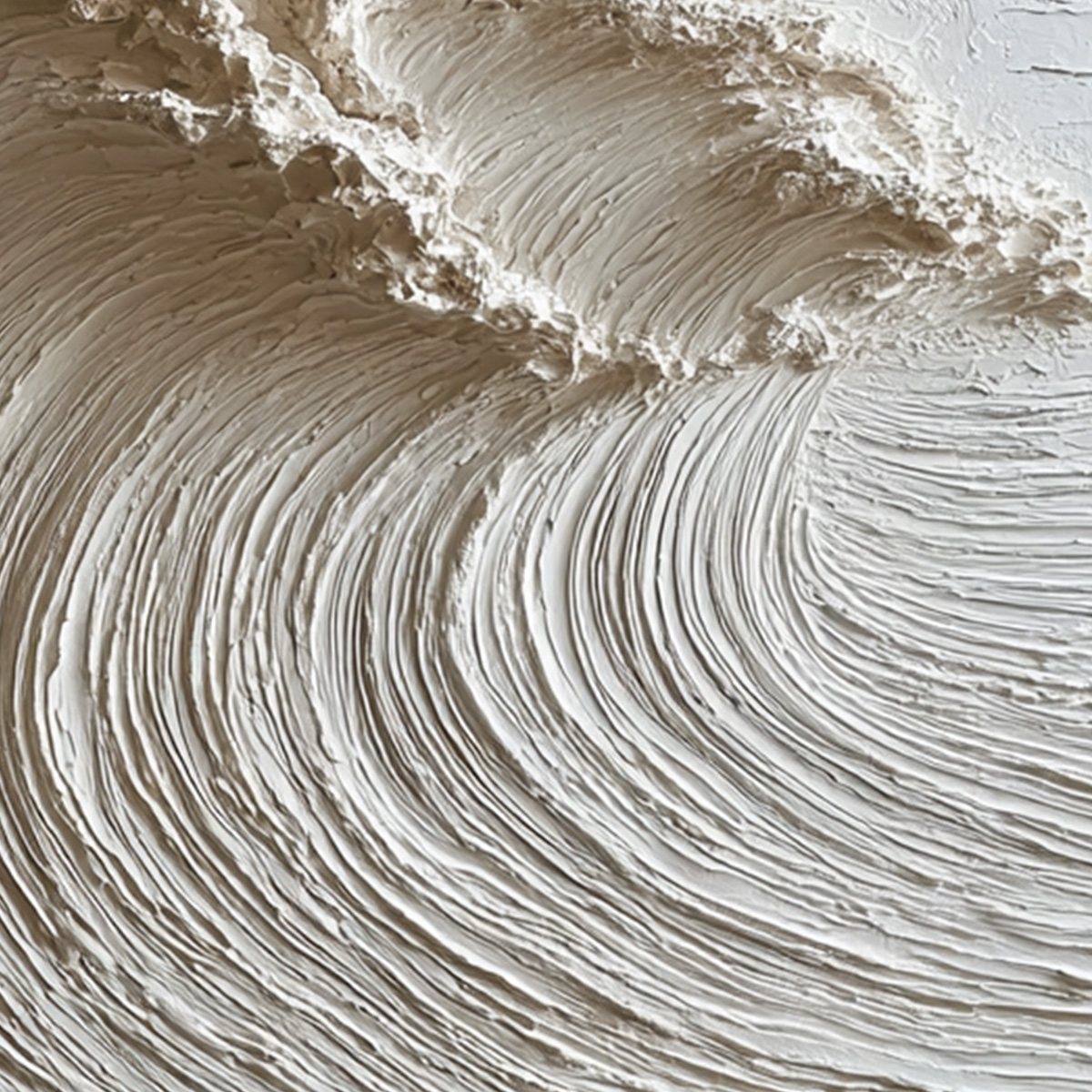 White Wave hand-painted white and soft beige textured ocean wave painting rolled canvas option