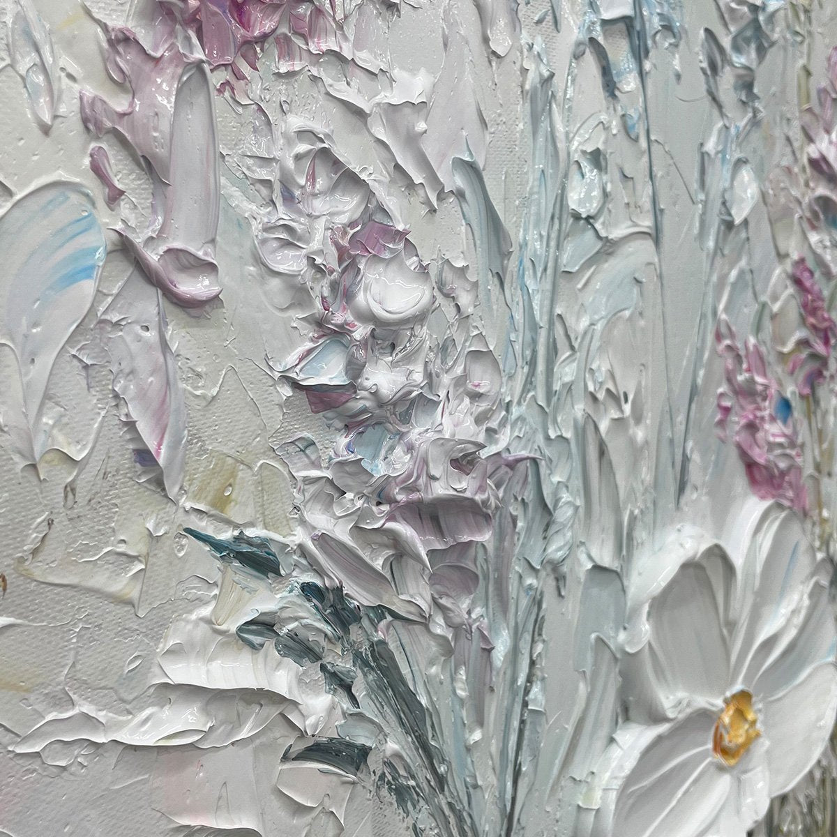 Sky Blue and Blush Wildflower Palette Knife Painting – Wildflower Serenade
