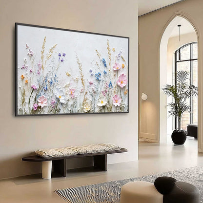 Sky Blue and Blush Wildflower Palette Knife Painting – Wildflower Serenade