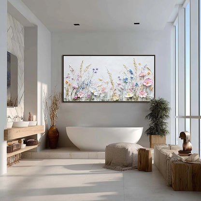 Sky Blue and Blush Wildflower Palette Knife Painting – Wildflower Serenade