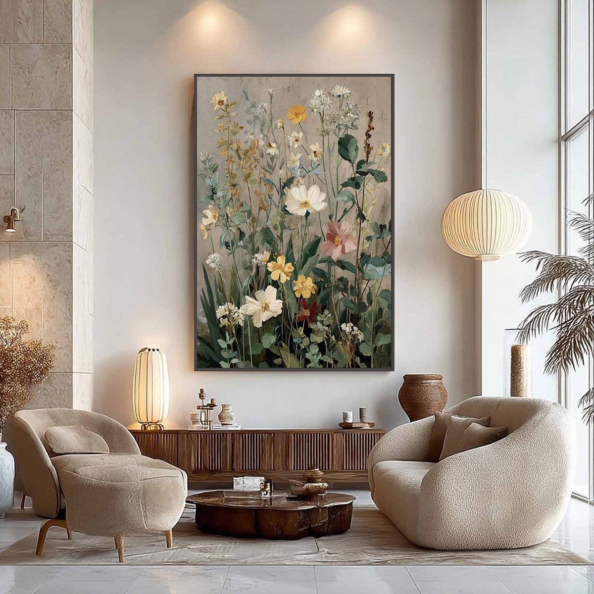 White Wildflower Oil Painting – Wild Bloom Serenade