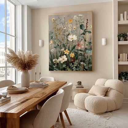 White Wildflower Oil Painting – Wild Bloom Serenade