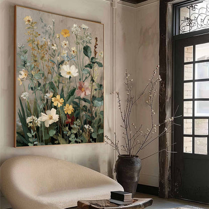 White Wildflower Oil Painting – Wild Bloom Serenade