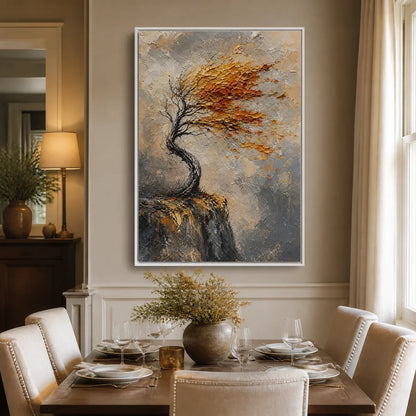 Windfall Tree hand-painted burnt orange, golden yellow and crimson textured tree painting