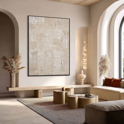 White and Beige Wabi-Sabi Abstract Textured Acrylic Painting – Woven Calm
