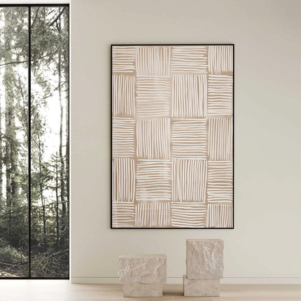 White and Cream Wabi-Sabi Anchor Textured Oil Painting – Woven Calm