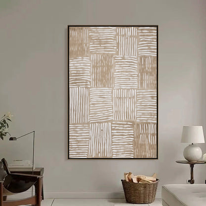 White and Beige Wabi-Sabi Abstract Textured Oil Painting – Woven Rhythm