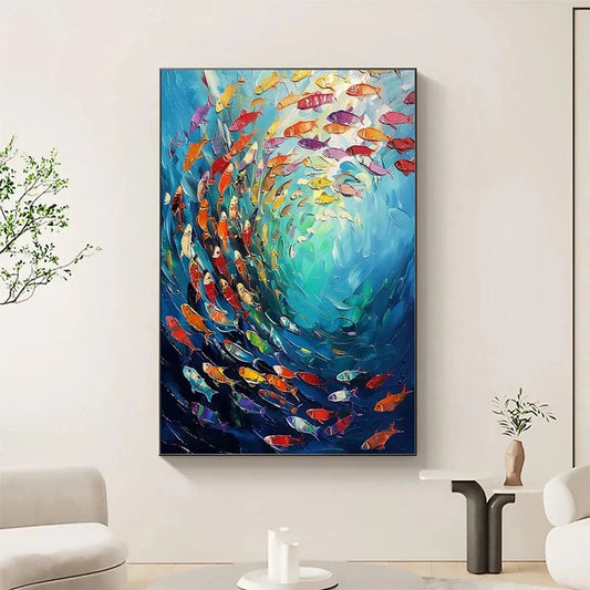 Whirlpool Of Fish – Animal Oil Painting, view 2