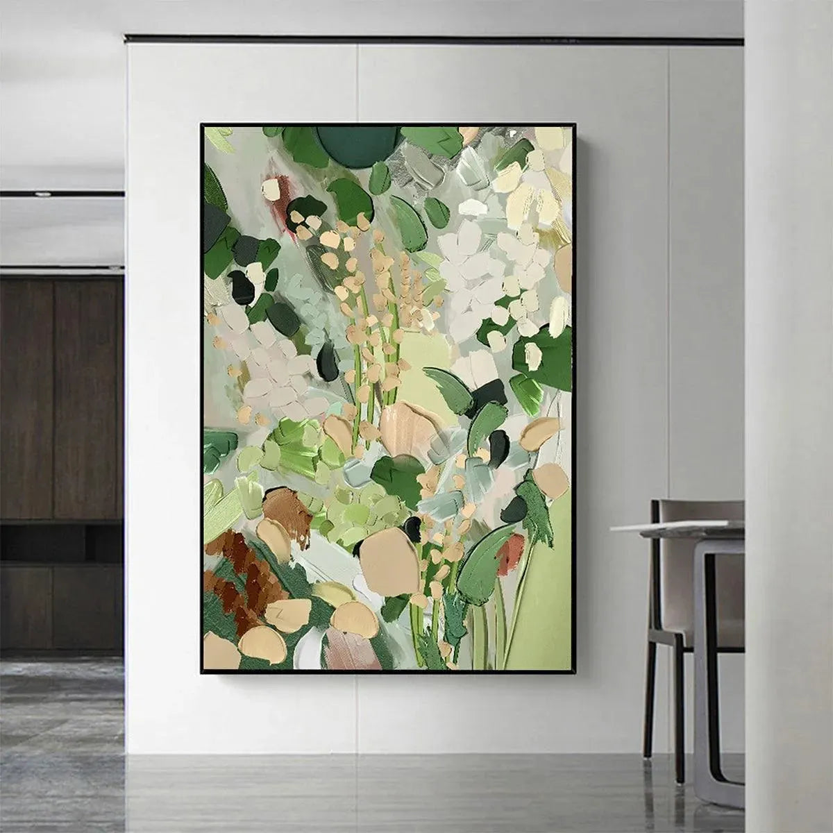 Green and Gold Abstract Meadow Textured Painting – Whispering Meadow