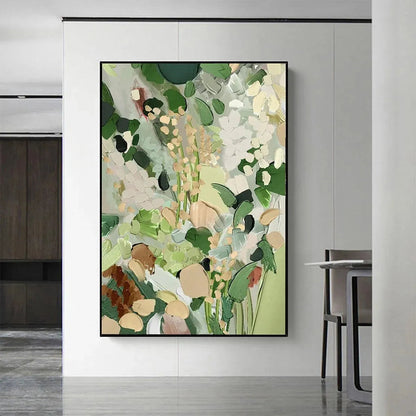 Green and Gold Abstract Meadow Textured Painting – Whispering Meadow