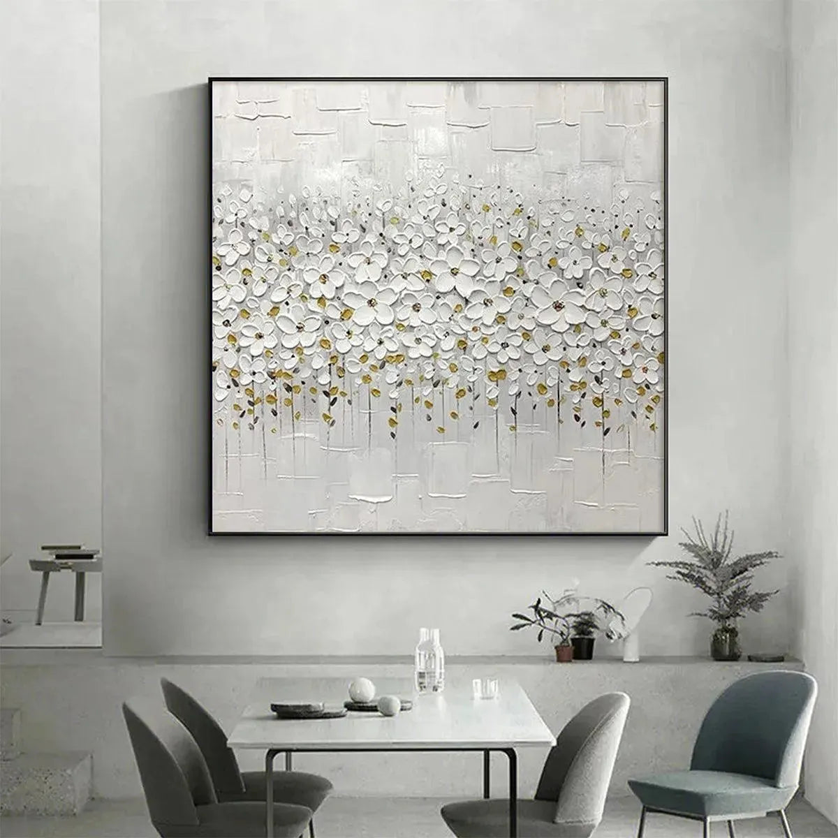 White Blossom Field – Floral Textured Painting, view 2