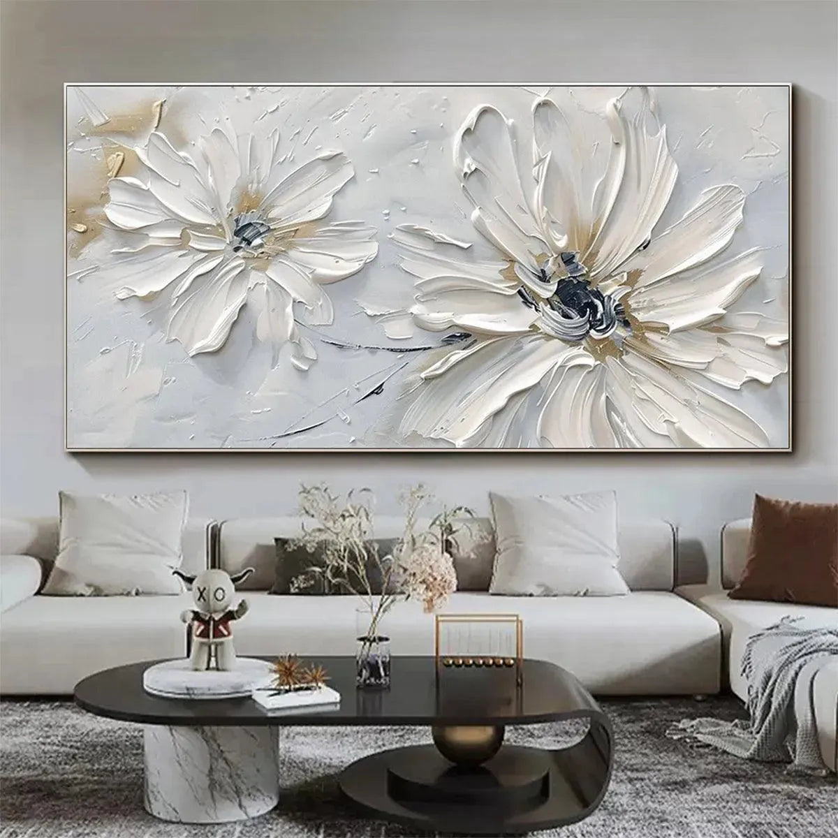 White Floral Textured Painting – White Blossom Serenity
