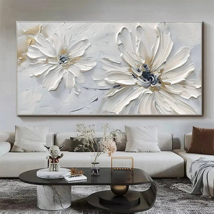 White Floral Textured Painting – White Blossom Serenity
