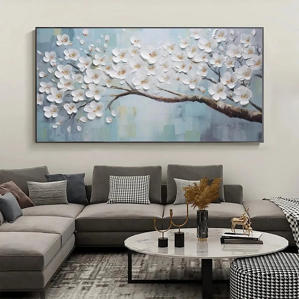 White Blossoms – Floral Textured Painting, view 2