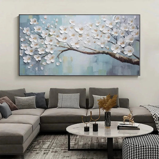 White Blossoms – Floral Textured Painting, view 2