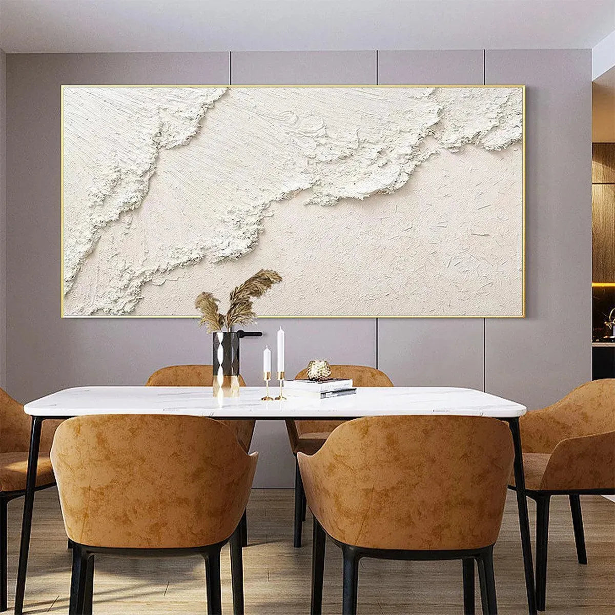 White Crest hand-painted white and soft beige textured ocean wave painting rolled canvas option