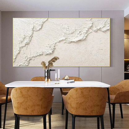 White Crest hand-painted white and soft beige textured ocean wave painting rolled canvas option