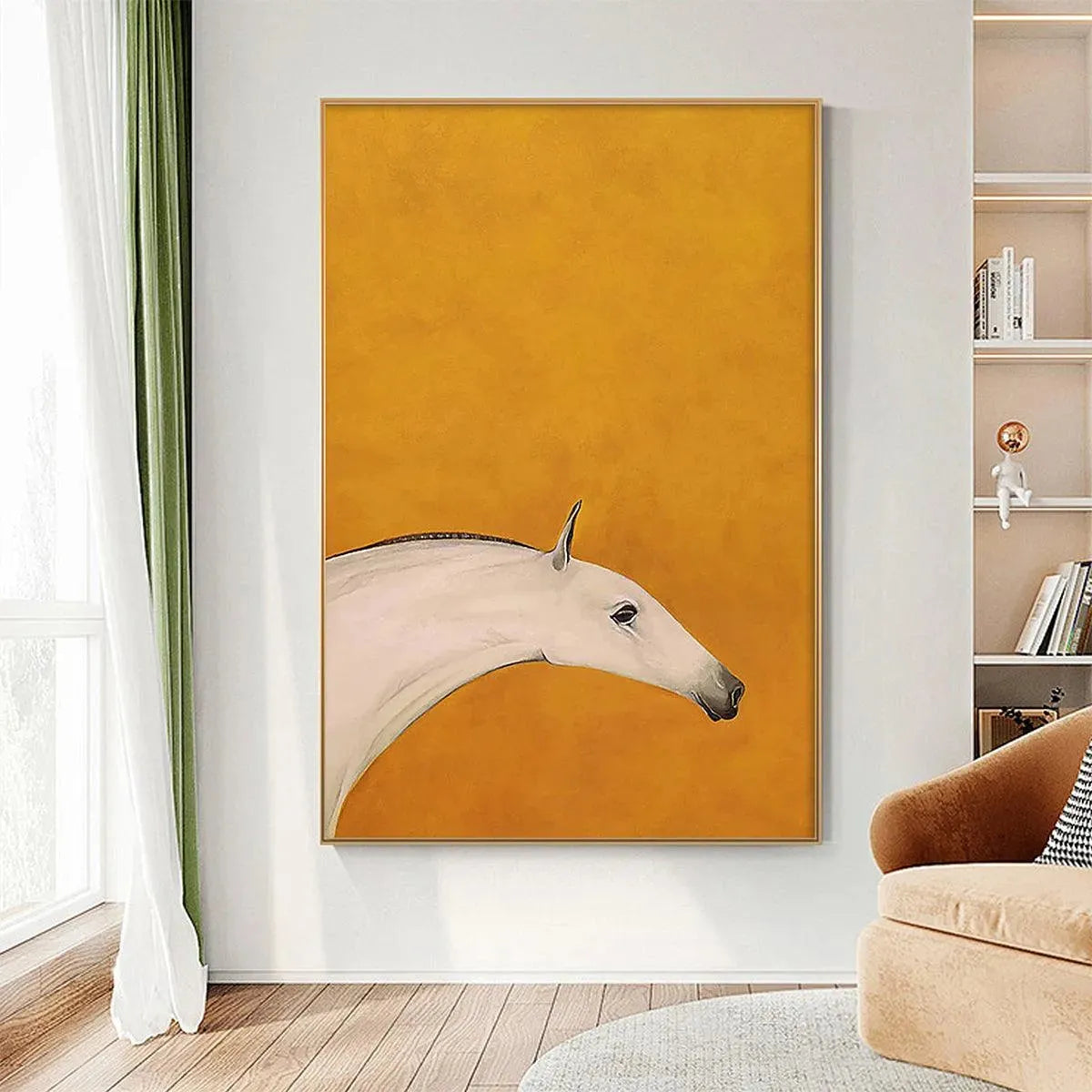 White Horse On Yellow – Minimalist Horse Oil Painting, view 2