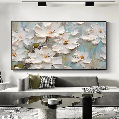 White Impressionist Magnolia Impasto Painting – White Magnolia Blossoms
