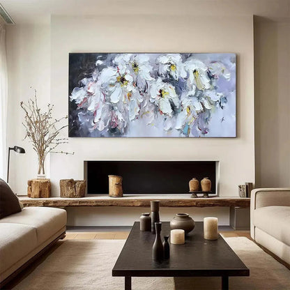 White Floral Impasto Painting – White Petal Dream
